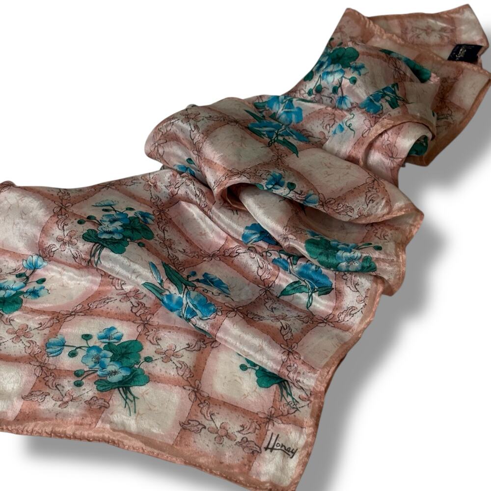 Honey Pink Floral Silk Scarf 10"x50"